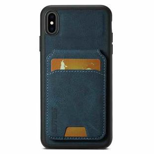 For iPhone X / XS Suteni H02 Litchi Leather Card Wallet Stand Back Phone Case(Blue)