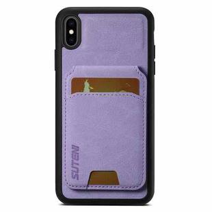 For iPhone X / XS Suteni H02 Litchi Leather Card Wallet Stand Back Phone Case(Purple)