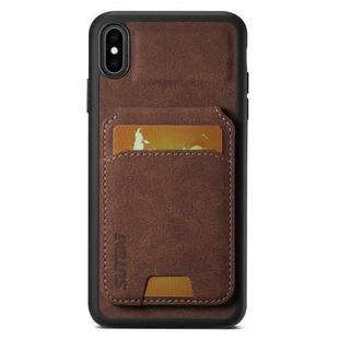 For iPhone XS Max Suteni H02 Litchi Leather Card Wallet Stand Back Phone Case(Brown)