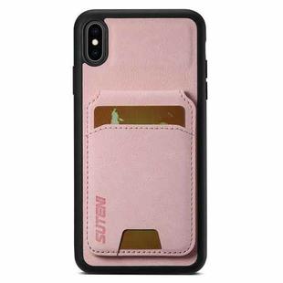 For iPhone XS Max Suteni H02 Litchi Leather Card Wallet Stand Back Phone Case(Pink)