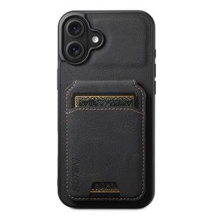 For iPhone 16 Suteni H02 Litchi Leather Card Wallet Stand Back Phone Case(Black)