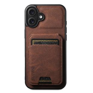 For iPhone 16 Suteni H02 Litchi Leather Card Wallet Stand Back Phone Case(Brown)