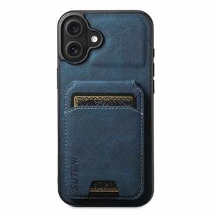 For iPhone 16 Suteni H02 Litchi Leather Card Wallet Stand Back Phone Case(Blue)