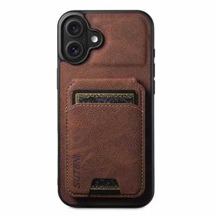 For iPhone 16 Plus Suteni H02 Litchi Leather Card Wallet Stand Back Phone Case(Brown)