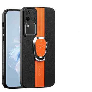 For vivo S18 Pro Magnetic Litchi Leather Back Phone Case with Holder(Orange)