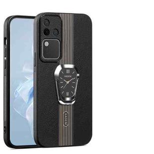 For vivo S18 Pro Magnetic Litchi Leather Back Phone Case with Holder(Black)