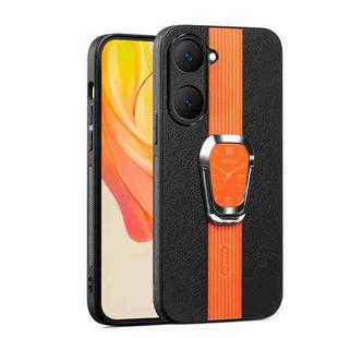 For vivo Y03 Global Magnetic Litchi Leather Back Phone Case with Holder(Orange)