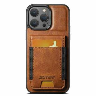 For iPhone 13 Pro Max Suteni H03 Oil Wax Leather Wallet Stand Back Phone Case(Brown)