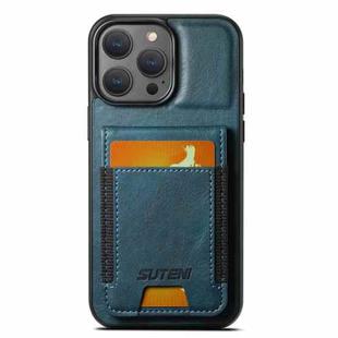For iPhone 13 Pro Max Suteni H03 Oil Wax Leather Wallet Stand Back Phone Case(Blue)