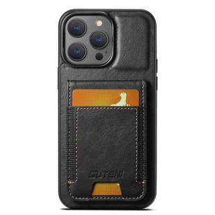 For iPhone 12 Pro Max Suteni H03 Oil Wax Leather Wallet Stand Back Phone Case(Black)