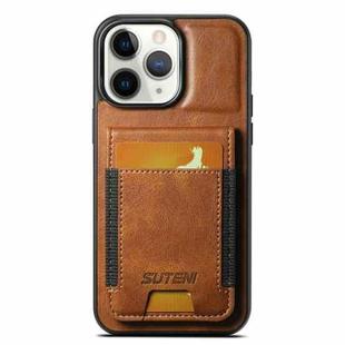 For iPhone 11 Pro Max Suteni H03 Oil Wax Leather Wallet Stand Back Phone Case(Brown)