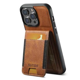 For iPhone 16 Pro Max Suteni H03 Oil Wax Leather Wallet Stand Back Phone Case(Brown)