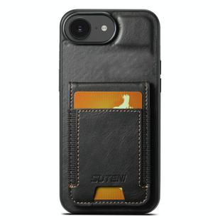 For iPhone 16e Suteni H03 Oil Wax Leather Wallet Stand Back Phone Case(Black)