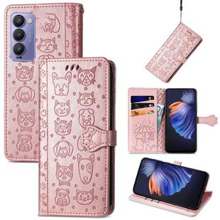 For Tecno Camon 18P Cat and Dog Embossed Leather Phone Case(Rose Gold)