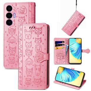 For Tecno Spark 8P Cat and Dog Embossed Leather Phone Case(Pink)