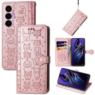 For Tecno Pova 3 Cat and Dog Embossed Leather Phone Case(Rose Gold)