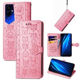 For Tecno Pova 4 Pro Cat and Dog Embossed Leather Phone Case(Pink)