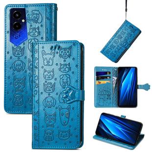 For Tecno Pova 4 4G Cat and Dog Embossed Leather Phone Case(Blue)