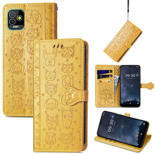 For Tecno Pop 5 Cat and Dog Embossed Leather Phone Case(Yellow)