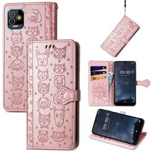 For Tecno Pop 5 Cat and Dog Embossed Leather Phone Case(Rose Gold)