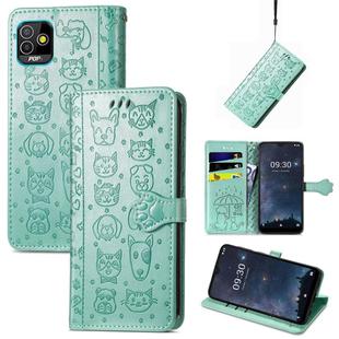 For Tecno Pop 5 Cat and Dog Embossed Leather Phone Case(Green)