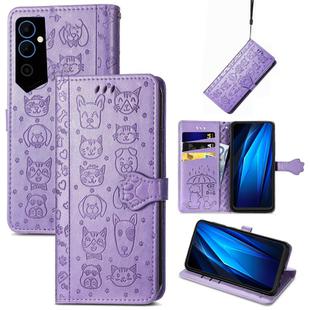 For Tecno Pova Neo 2 Cat and Dog Embossed Leather Phone Case(Purple)