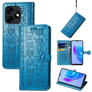 For Tecno Spark 10C Cat and Dog Embossed Leather Phone Case(Blue)