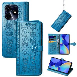 For Tecno Spark 10 Pro Cat and Dog Embossed Leather Phone Case(Blue)