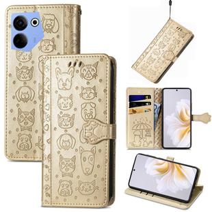 For Tecno Camon 20 Pro 5G Cat and Dog Embossed Leather Phone Case(Gold)