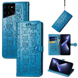 For Tecno Pova 5 Pro Cat and Dog Embossed Leather Phone Case(Blue)