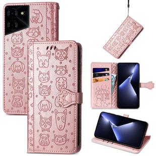 For Tecno Pova 5 Pro Cat and Dog Embossed Leather Phone Case(Rose Gold)