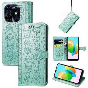 For Tecno Spark 20C / GO 2024 Cat and Dog Embossed Leather Phone Case(Green)