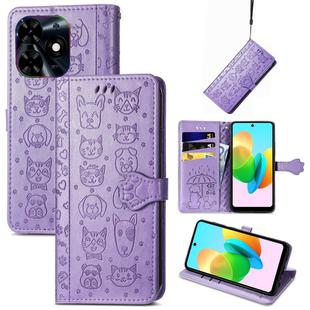 For Tecno Spark 20C / GO 2024 Cat and Dog Embossed Leather Phone Case(Purple)