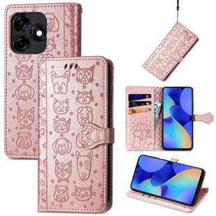 For Tecno Spark 20 Cat and Dog Embossed Leather Phone Case(Rose Gold)