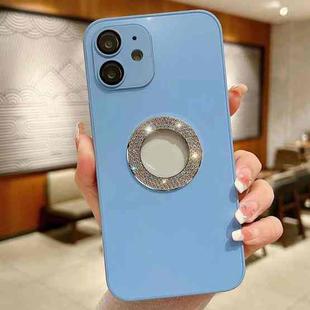 For iPhone 12 Diamond Frosted Glass PC Phone Case(Baby Blue)