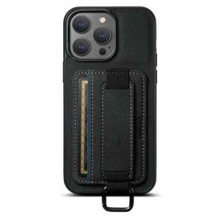 For iPhone 15 Pro Max Suteni H13 Litchi Leather Wrist Strap Wallet Back Phone Case(Black)