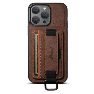 For iPhone 15 Pro Suteni H13 Litchi Leather Wrist Strap Wallet Back Phone Case(Brown)