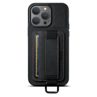 For iPhone 13 Suteni H13 Litchi Leather Wrist Strap Wallet Back Phone Case(Black)