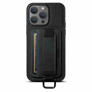 For iPhone 12 Pro Max Suteni H13 Litchi Leather Wrist Strap Wallet Back Phone Case(Black)
