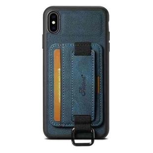 For iPhone X / XS Suteni H13 Litchi Leather Wrist Strap Wallet Back Phone Case(Blue)
