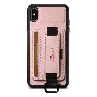 For iPhone X / XS Suteni H13 Litchi Leather Wrist Strap Wallet Back Phone Case(Pink)
