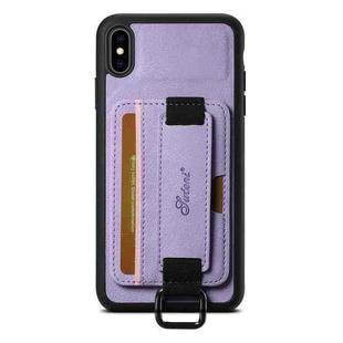 For iPhone X / XS Suteni H13 Litchi Leather Wrist Strap Wallet Back Phone Case(Purple)
