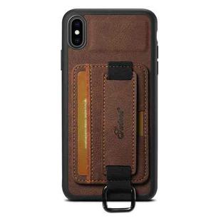 For iPhone XR Suteni H13 Litchi Leather Wrist Strap Wallet Back Phone Case(Brown)
