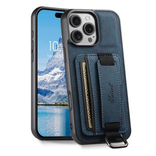 For iPhone 16 Pro Max Suteni H13 Litchi Leather Wrist Strap Wallet Back Phone Case(Blue)