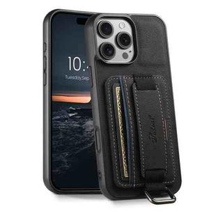 For iPhone 16 Pro Suteni H13 Litchi Leather Wrist Strap Wallet Back Phone Case(Black)