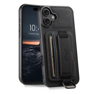 For iPhone 16 Suteni H13 Litchi Leather Wrist Strap Wallet Back Phone Case(Black)