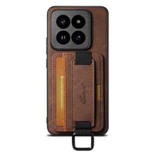 For Xiaomi 14 Suteni H13 Litchi Leather Wrist Strap Wallet Back Phone Case(Brown)