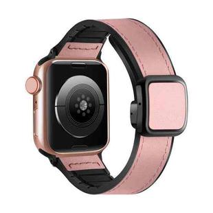 For Apple Watch SE 2023 44mm Fold Magnetic Square Buckle PU Silicone Watch Band(Pink)