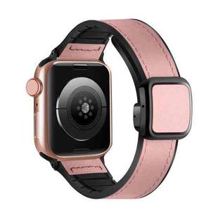 For Apple Watch Ultra 49mm Fold Magnetic Square Buckle PU Silicone Watch Band(Pink)