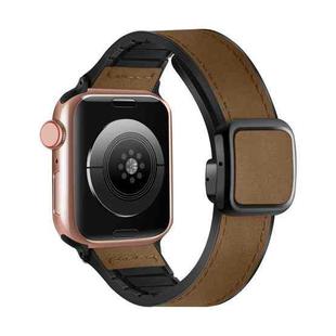 For Apple Watch Series 8 45mm Fold Magnetic Square Buckle PU Silicone Watch Band(Brown)